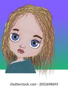 a doll with expressive eyes. vector