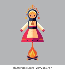 A doll with fire isolated on gray background. A doll with fire for Maslenitsa or Shrovetide holiday. Vector illustration