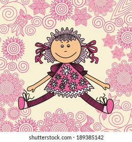 Doll floral background vector illustration