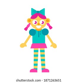 Doll or girl. Cute stuffed toy isolated on white background. Cartoon animal in modern style. Vector stock illustration of fun plush baby animal. Perfect for children print, card, textile