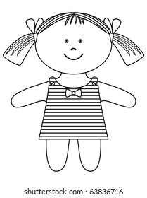 Doll girl sewed from a fabric in a dress and with bows, contours