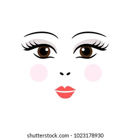 Doll, girl, woman cute face template vector