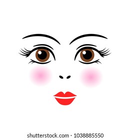 Doll, girl, woman cute face template vector
