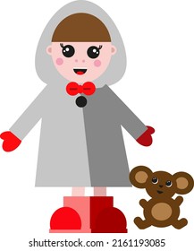 Muñeca con guantes, ilustración, vector sobre un fondo blanco.