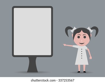 doll happy girl pointing marquee