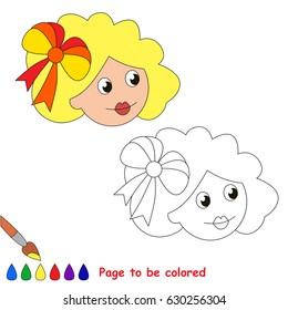 Doll head to be colored, the coloring book for preschool kids with easy educational gaming level.