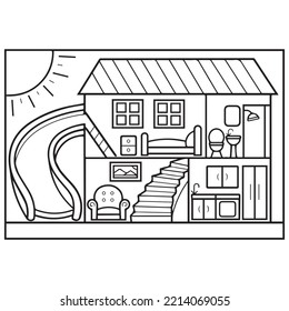 Página De Coloración De La Casa De La Muñeca Para Niños, EPS De ilustración Vectora E Imagen