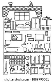 Premium Vector  Doll house coloring page for kids, vector