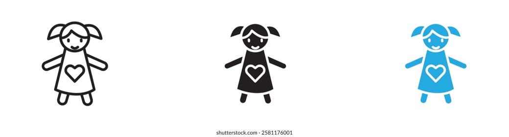 Doll icon black white vector outline