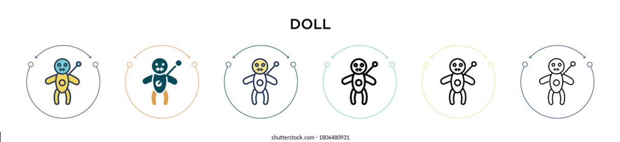 Doll icon in filled, thin line, outline and stroke style. Vector illustration of two colored and black doll vector icons designs can be used for mobile, ui, web