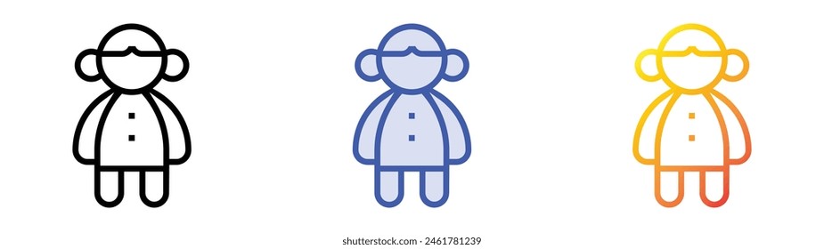 doll icon. Linear, Blue Fill and Gradient Style Design Isolated On White Background