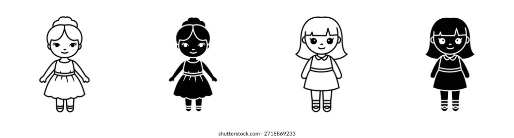 Icono de muñeca en paquete de estilo lineal y Clipart sobre fondo blanco.