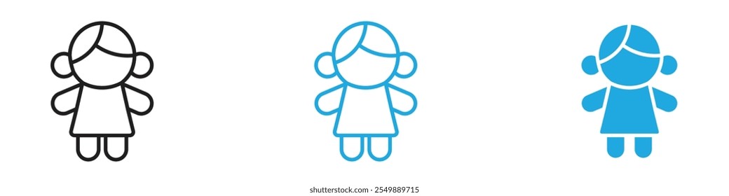 Doll icon Outline vector line set