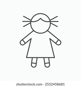 Doll icon set in blackthin line style.