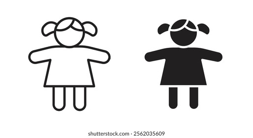 Doll icons in flat and line style set.