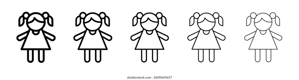 Doll icons vectors set in different stroke lines
