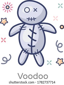 Doll with needles on it showing concept of back magic, voodoo doll icon