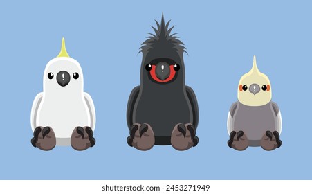 Doll Parrot Cockatoo Cockatiel Animal Cute Cartoon Vector Illustration