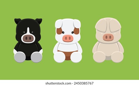 Doll Pig Berkshire Hereford Landrace Farm Animal Cute Cartoon Vector Illustration