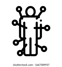 Doll With Pins Icon Vector. Outline Doll With Pins Sign. Isolated Contour Symbol Illustration