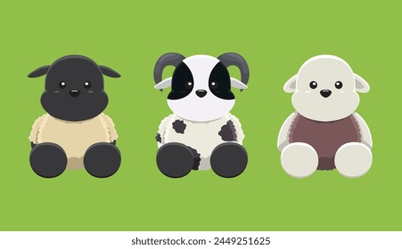 Doll Sheep Herdwick Jacob Suffolk Farm Animal Cute Cartoon Vector Illustration