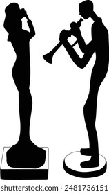 Doll silhouette of the flute player on vector illustration.