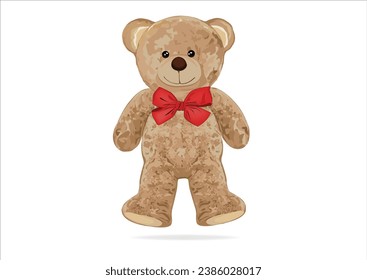 doll teddy bear vector hand drawn design red bow christmas card 