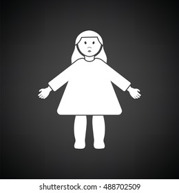 Doll toy ico. Black background with white. Vector illustration.