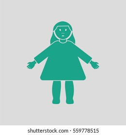 Doll toy ico. Gray background with green. Vector illustration.