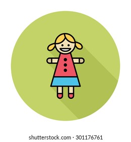 Doll toy icon. Flat vector related icon whit long shadow for web and mobile applications. It can be used as - logo, pictogram, icon, infographic element. Vector Illustration. 