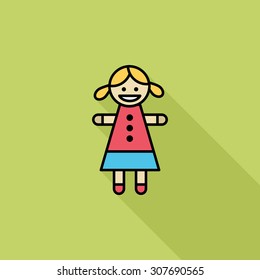 Doll toy icon. Flat vector related icon with long shadow for web and mobile applications. It can be used as - logo, pictogram, icon, infographic element. Vector Illustration.