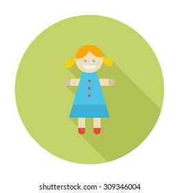 Doll toy icon. Flat vector related icon with long shadow for web and mobile applications. It can be used as - logo, pictogram, icon, infographic element. Vector Illustration.