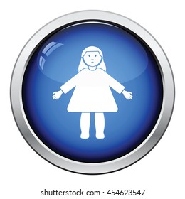 Doll toy icon. Glossy button design. Vector illustration.