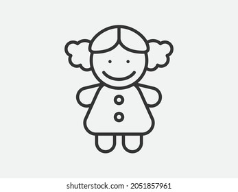 Doll toy icon on white background. Line style vector.