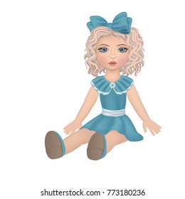 doll toys for children, beautiful doll, realistic vector illustration 