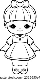 Ilustración vectorial de muñeca. Esquema en blanco y negro Libro o página para niños