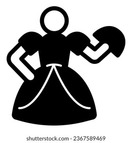 Doll in venetian fluffy carnival dress with fan solid icon, theater concept, costume vector sign on white background, glyph style icon for mobile concept and web design. Vector graphics