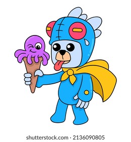 doll walking with octopus ice cream cone, vector illustration art. doodle icon image kawaii.