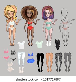 doll, you can change clothes. Trendy modern wardrobe. Podium.