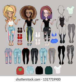 doll, you can change clothes. Trendy modern wardrobe. Podium.