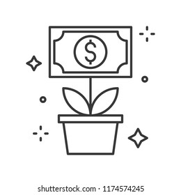 dolla bill tree icon, business and investment concept, editable stroke outline