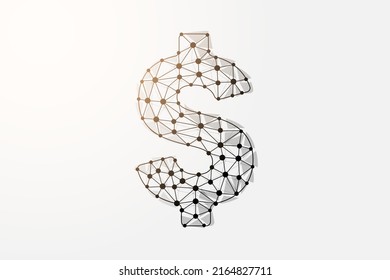 Dollar 3d low poly symbol with connected dots. Money currency, economy design vector illustration. Finance polygonal wireframe