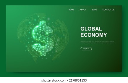 Plantilla de sitio web de baja polilla en 3d de dólar. Concepto de ilustración de diseño económico. Símbolo de financiación poligonal para página de inicio, página de publicidad.