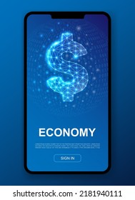 Dollar 3d polygonal symbol for UI, UX design template. Low poly Economy illustration for mobile app design. Finance illustration concept.