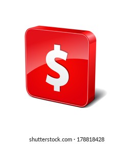 Dollar 3d Rounded Corner Red Vector Icon Button