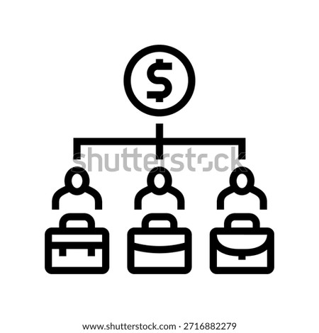 dollar above different job roles line icon vector. dollar above different job roles sign. isolated contour symbol black illustration