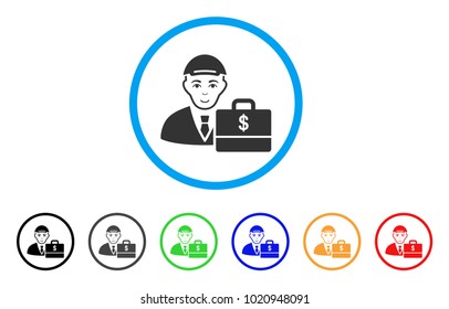 Dollar Accounter rounded icon. Style is a flat dollar accounter grey symbol inside light blue circle with black, gray, green, blue, red, orange versions. Happy dollar accounter vector icon.