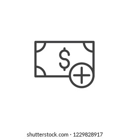 Dollar add outline icon. linear style sign for mobile concept and web design. Money plus simple line vector icon. Additional fees symbol, logo illustration. Pixel perfect vector graphics