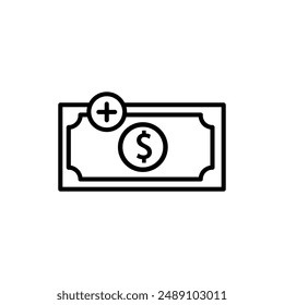 Dollar add outline icon. simpel flat black linear illustration on white background..eps