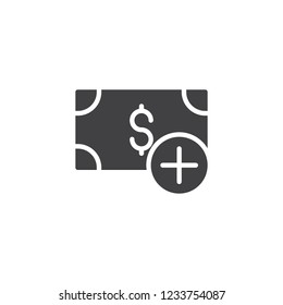 Dollar add vector icon. filled flat sign for mobile concept and web design. Money plus simple solid icon. Additional fees symbol, logo illustration. Pixel perfect vector graphics